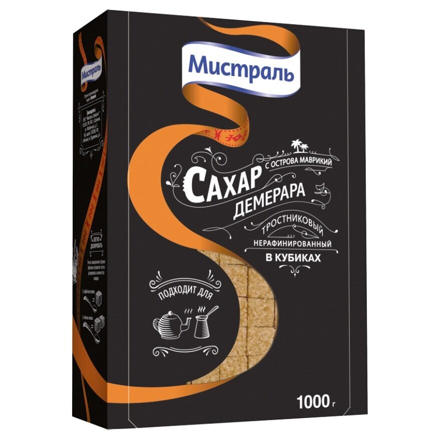 Сахар мистраль тростниковый нерафинированный в кубиках 1000г (4601916004258)